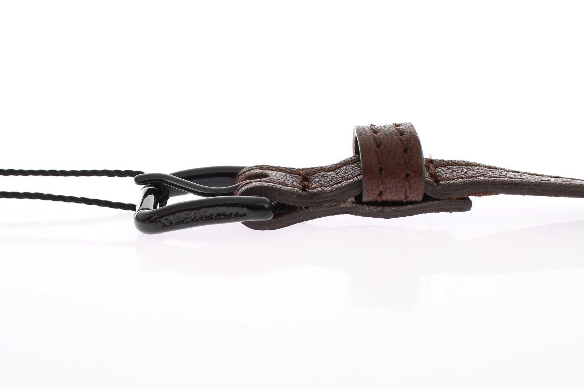 Brown Leather Black Buckle Logo Belt