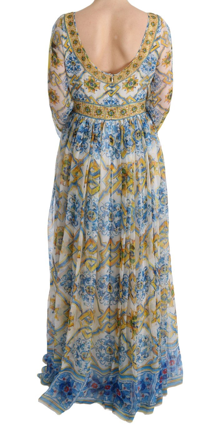 Multicolor Silk Portofino Shift Gown Maxi Dress