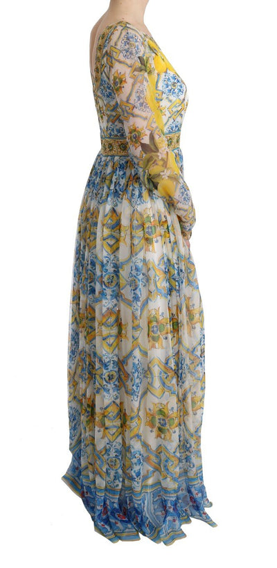 Multicolor Silk Portofino Shift Gown Maxi Dress