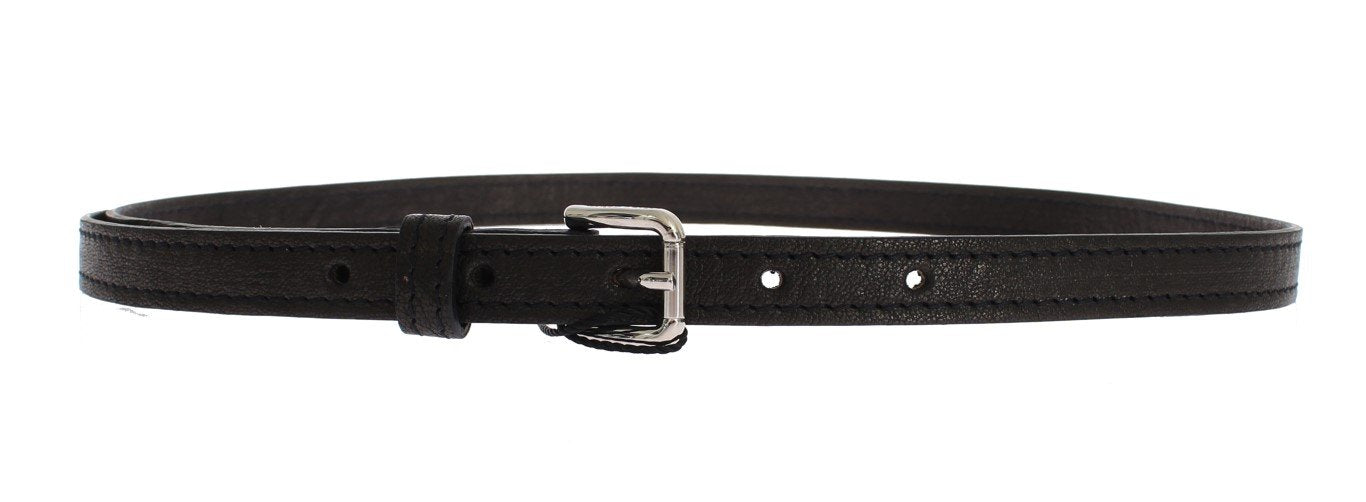 Black Leather Silver Buckle Logo Belt