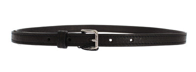 Black Leather Silver Buckle Logo Belt