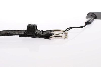 Black Leather Silver Buckle Logo Belt