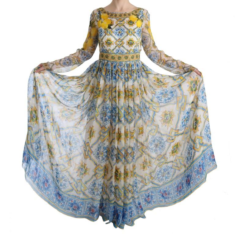 Multicolor Silk Portofino Shift Gown Maxi Dress
