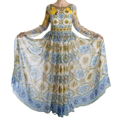 Multicolor Silk Portofino Shift Gown Maxi Dress