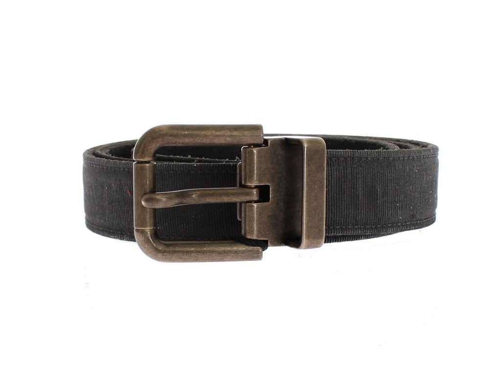 Gray Fabric Gold Buckle Logo Waist Belt