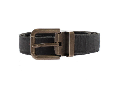 Gray Fabric Gold Buckle Logo Waist Belt