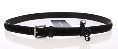 Black Leather Fur Logo Belt