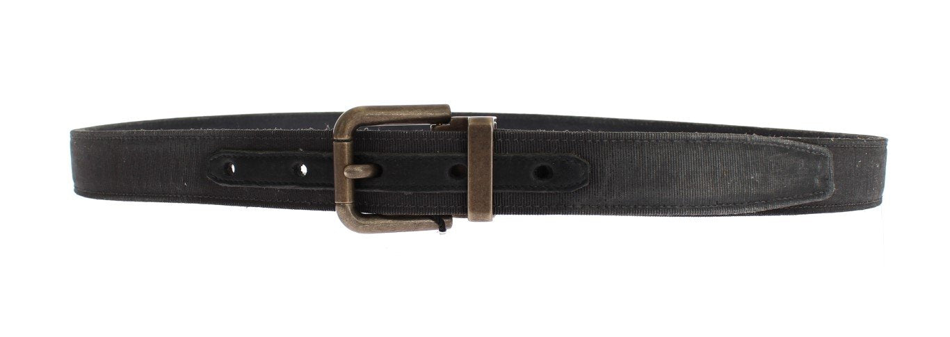 Gray Fabric Gold Buckle Logo Waist Belt