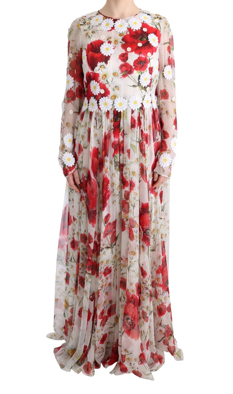 Multicolor Silk Floral Shift Long Maxi Dress