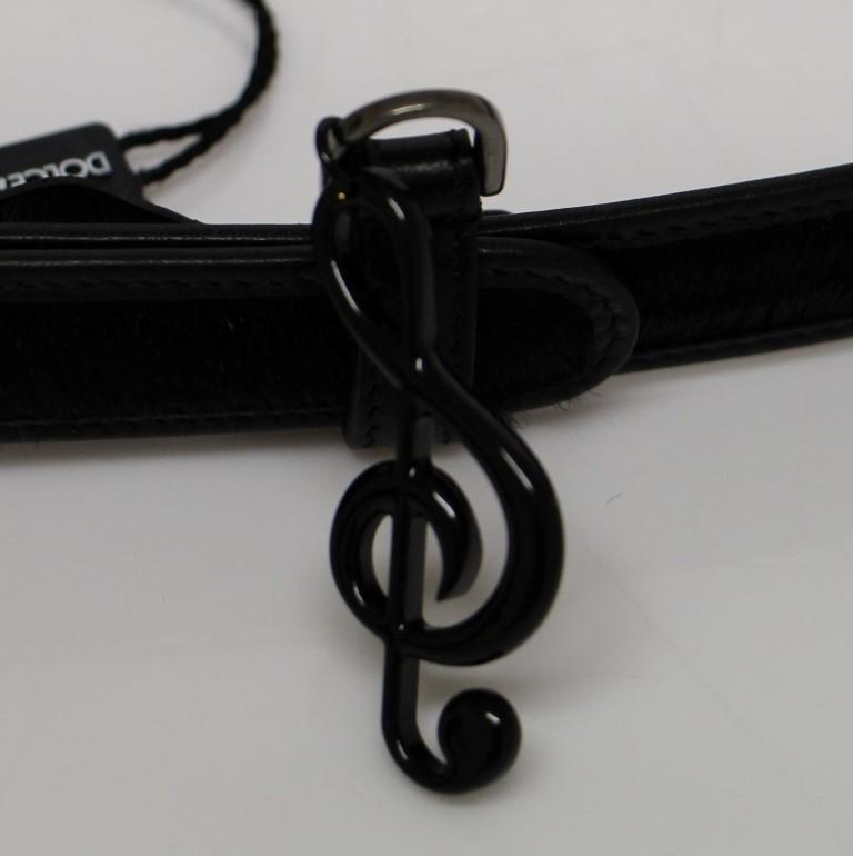 Black Leather Fur Logo Belt