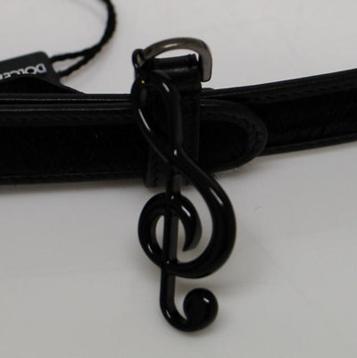 Black Leather Fur Logo Belt