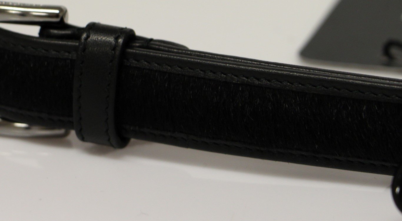 Black Leather Fur Logo Belt