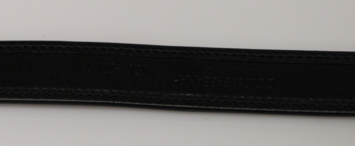 Black Leather Fur Logo Belt