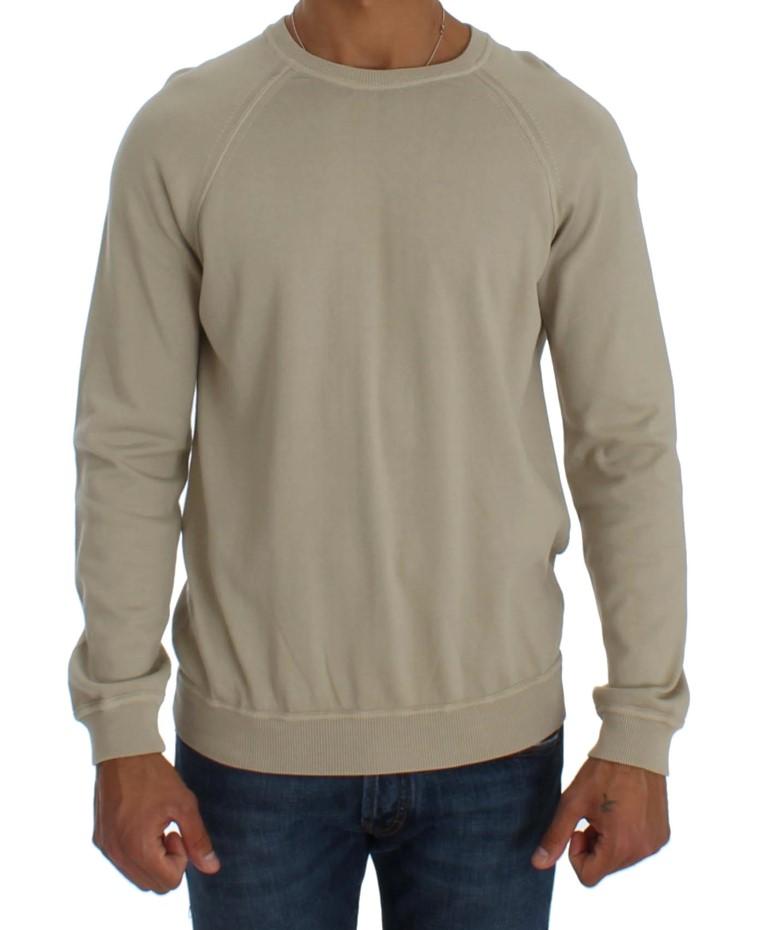 Beige Cotton Crew-neck Pullover Sweater