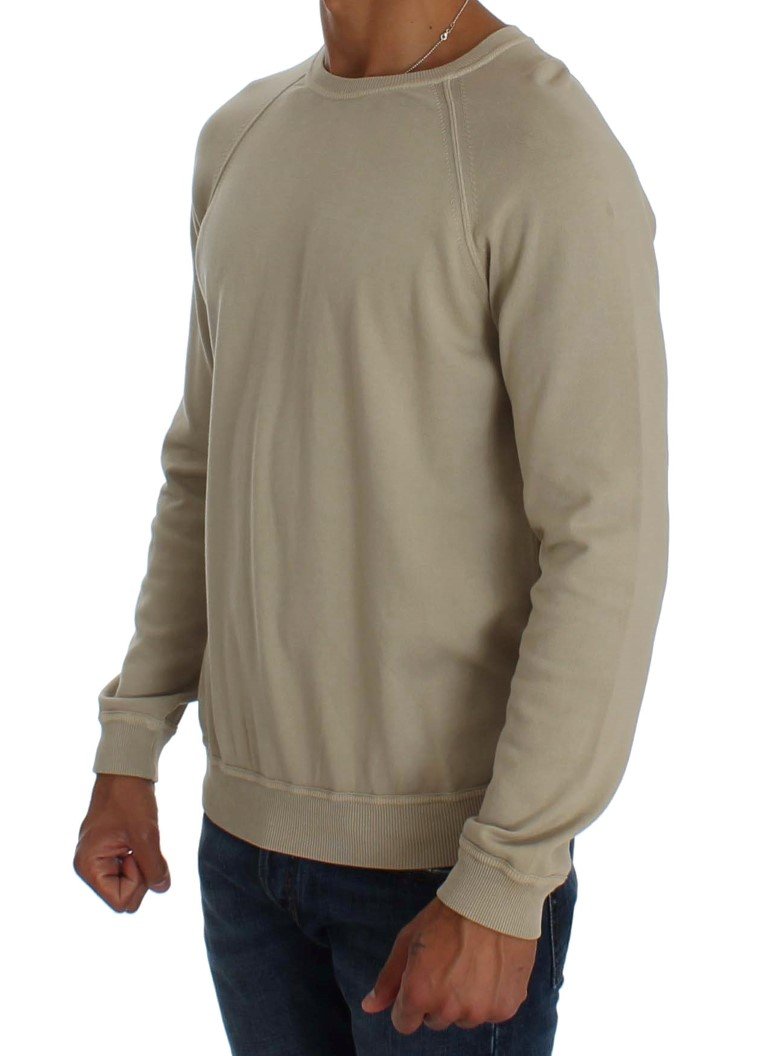 Beige Cotton Crew-neck Pullover Sweater