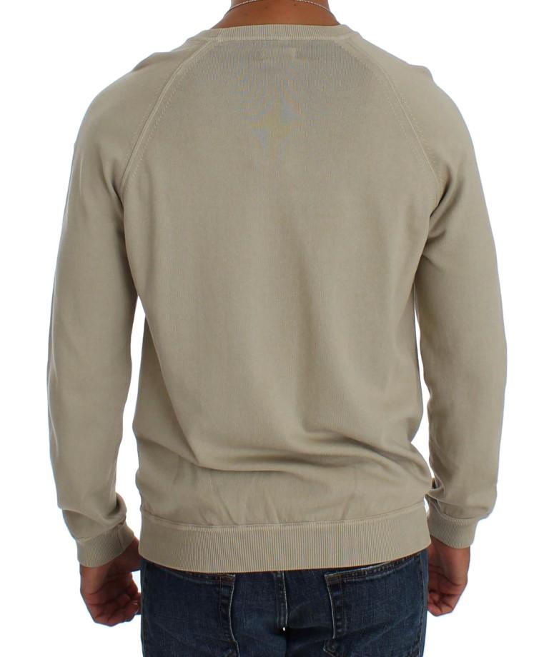 Beige Cotton Crew-neck Pullover Sweater