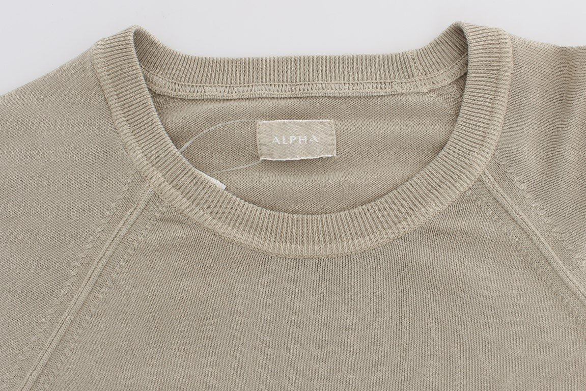 Beige Cotton Crew-neck Pullover Sweater