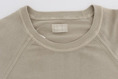 Beige Cotton Crew-neck Pullover Sweater