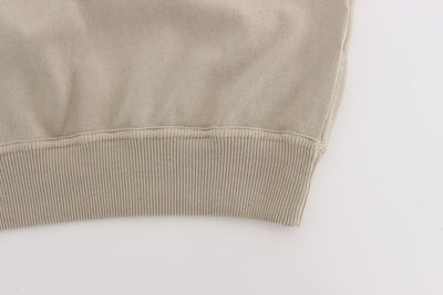 Beige Cotton Crew-neck Pullover Sweater