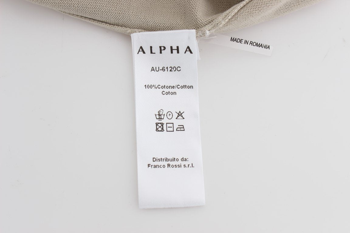 Beige Cotton Crew-neck Pullover Sweater