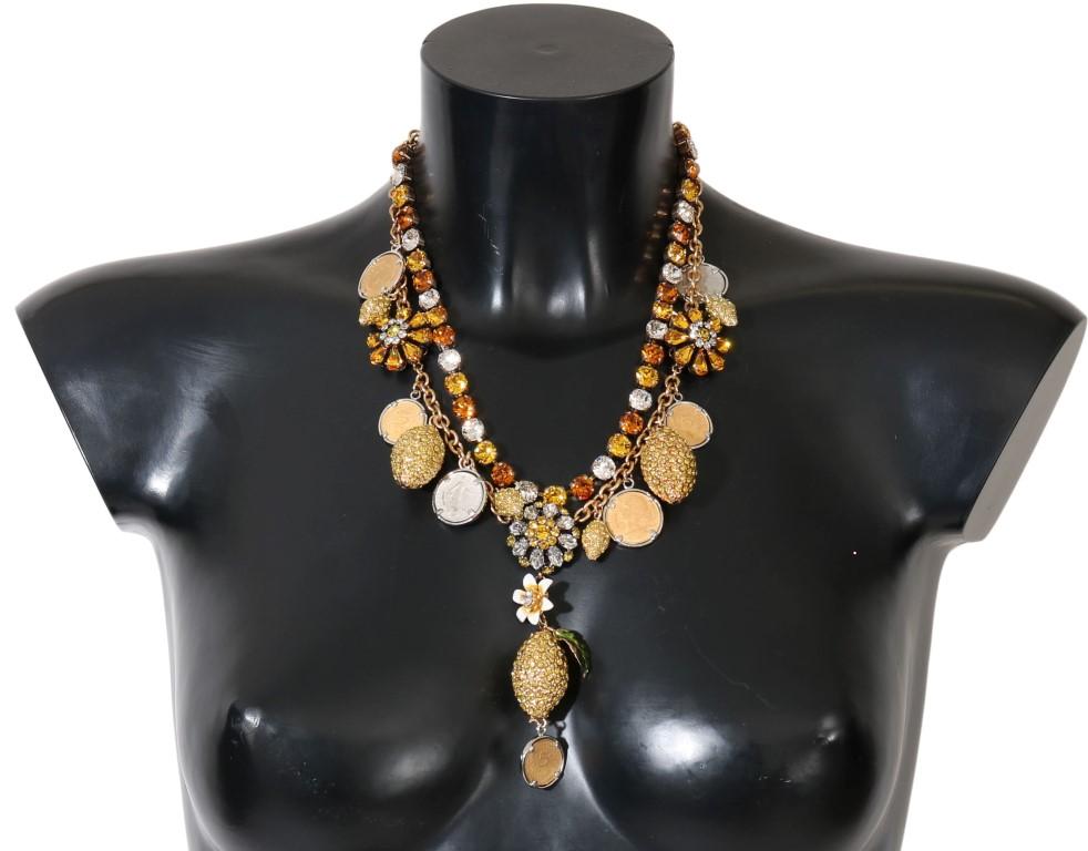 Gold Brass Crystal Coin Charms Necklace