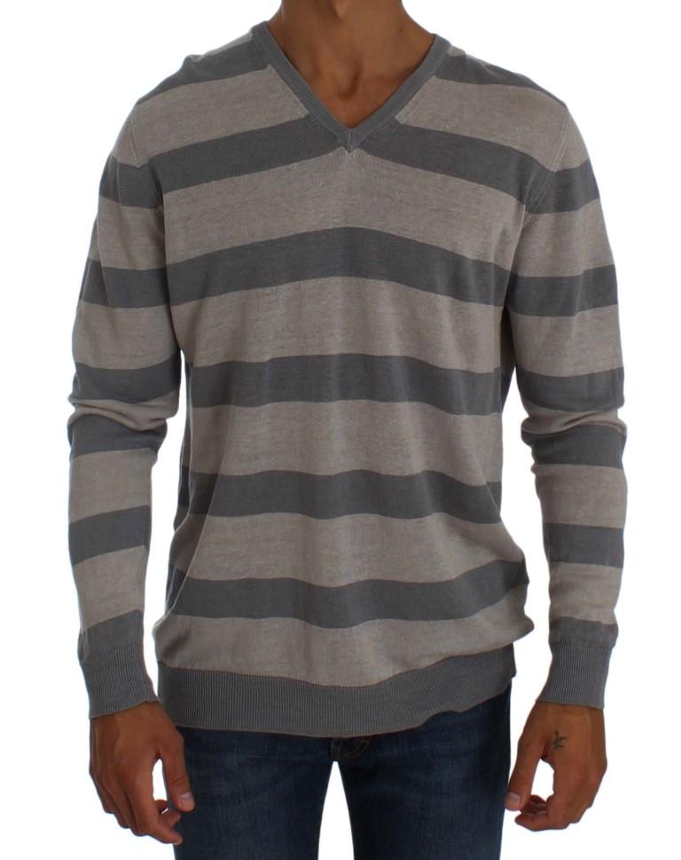 Purple Striped V-neck Pullover Sweater
