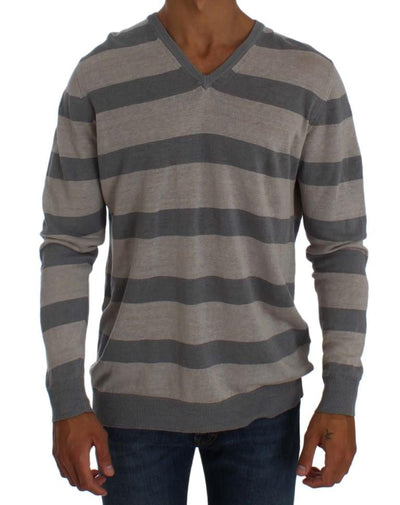 Purple Striped V-neck Pullover Sweater