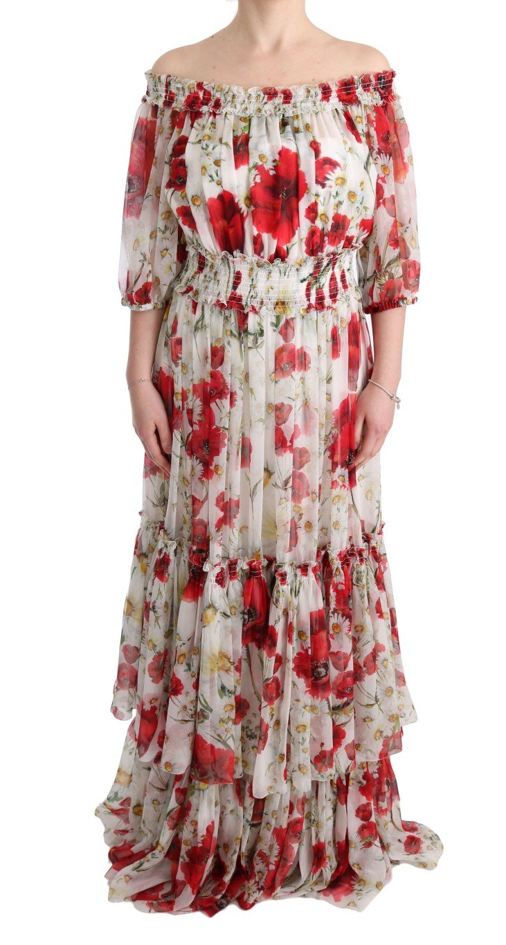 Multicolor Silk Floral Shift Long Maxi Dress