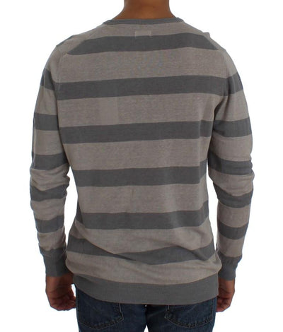 Purple Striped V-neck Pullover Sweater