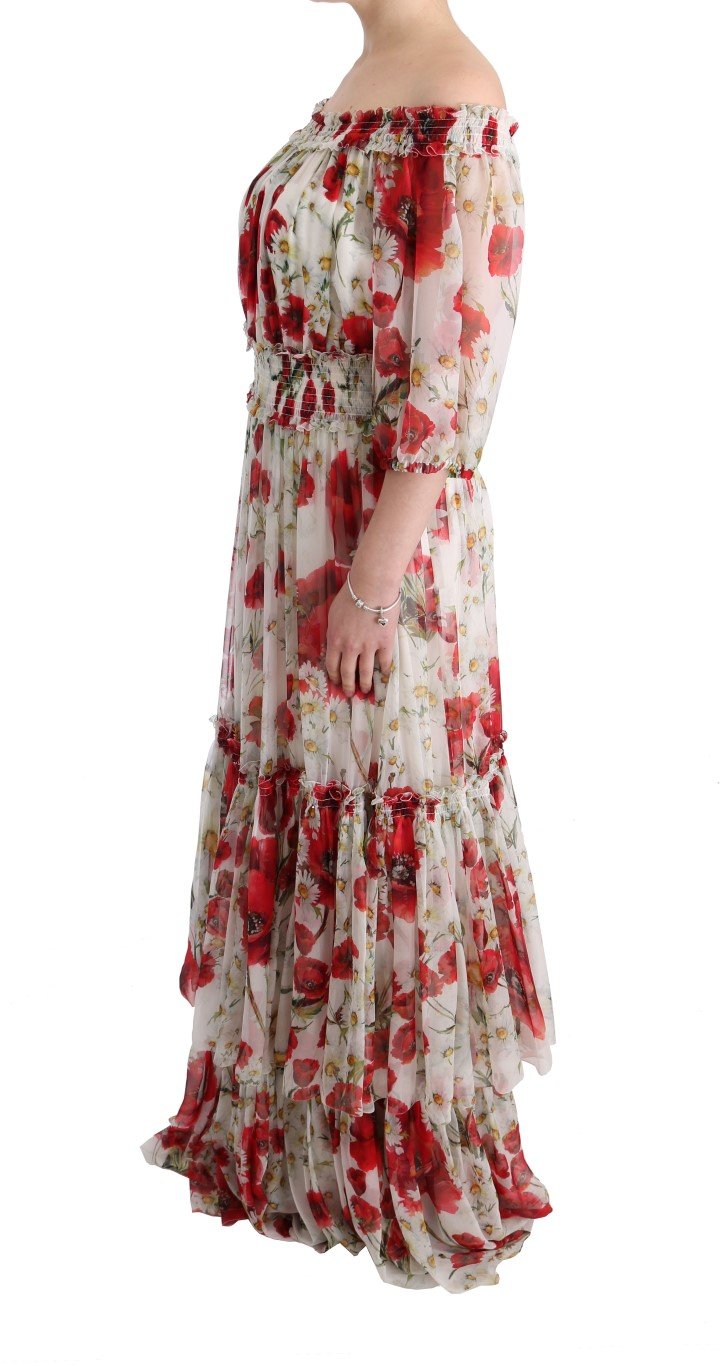 Multicolor Silk Floral Shift Long Maxi Dress