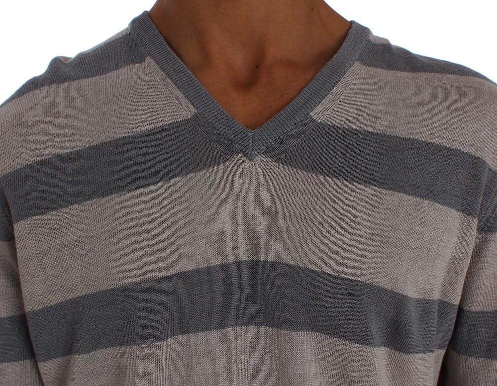 Purple Striped V-neck Pullover Sweater