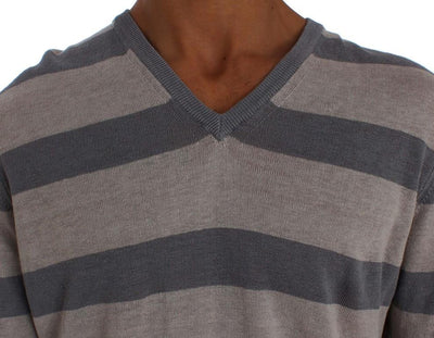 Purple Striped V-neck Pullover Sweater