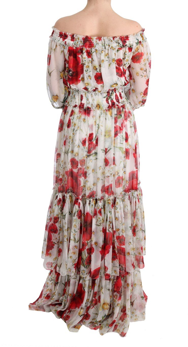 Multicolor Silk Floral Shift Long Maxi Dress