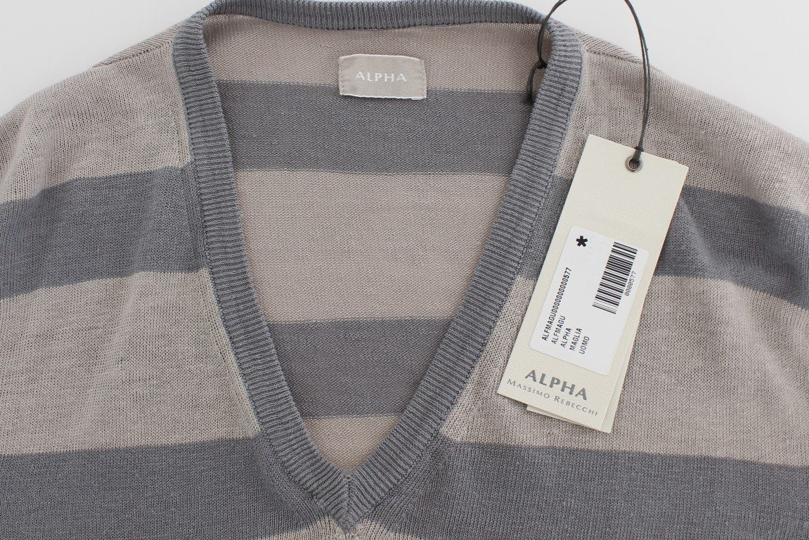 Purple Striped V-neck Pullover Sweater