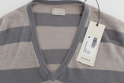Purple Striped V-neck Pullover Sweater