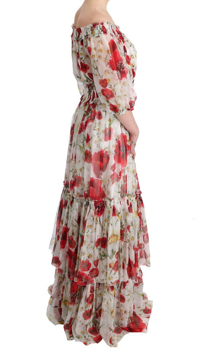 Multicolor Silk Floral Shift Long Maxi Dress