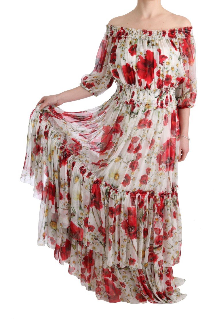 Multicolor Silk Floral Shift Long Maxi Dress