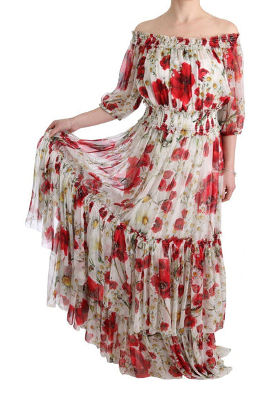 Multicolor Silk Floral Shift Long Maxi Dress