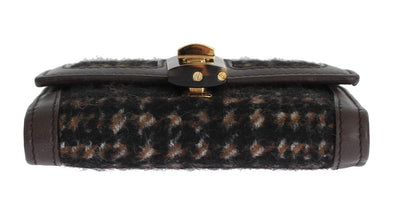 Brown Leather Gold Padlock Trifold Wallet