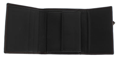 Brown Leather Gold Padlock Trifold Wallet