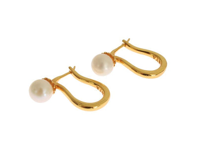 Pearl Latch Back Gold 925 Silver Earrings
