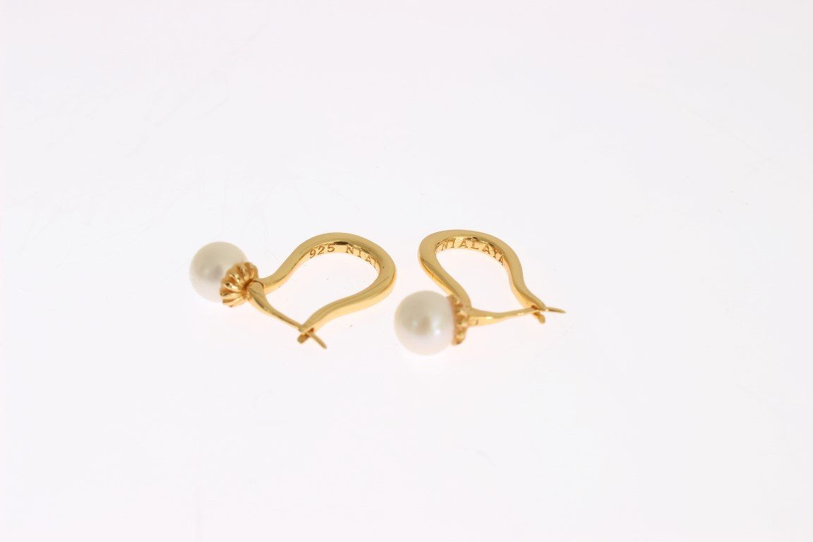 Pearl Latch Back Gold 925 Silver Earrings