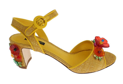 Yellow Paglia Floral Crystal Sandal Shoes