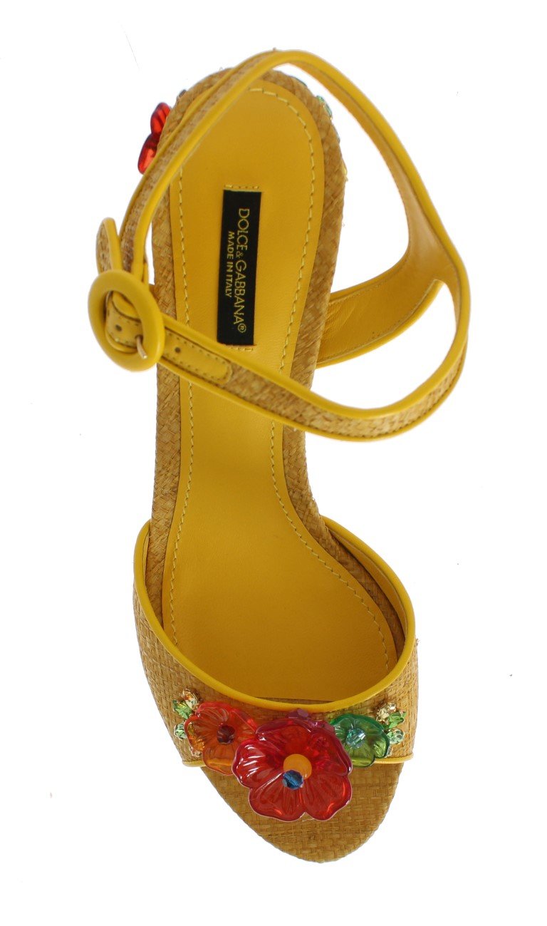 Yellow Paglia Floral Crystal Sandal Shoes