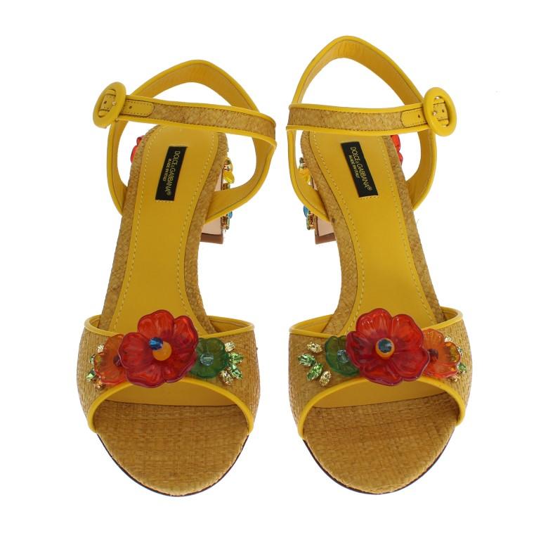 Yellow Paglia Floral Crystal Sandal Shoes