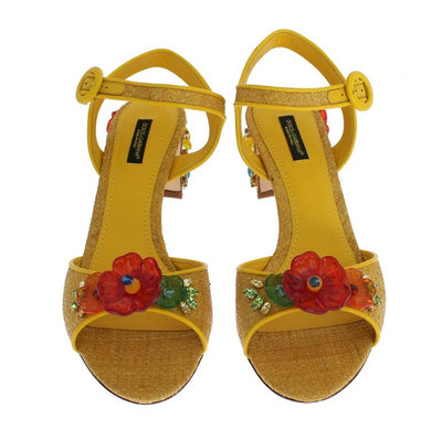 Yellow Paglia Floral Crystal Sandal Shoes