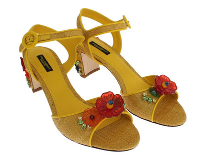 Yellow Paglia Floral Crystal Sandal Shoes
