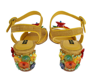 Yellow Paglia Floral Crystal Sandal Shoes