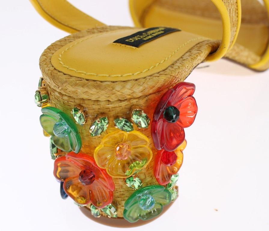 Yellow Paglia Floral Crystal Sandal Shoes