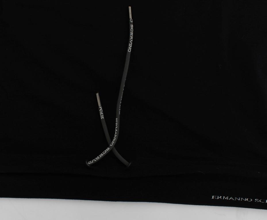 Black Cotton Stretch V-neck Beachwear T-shirt